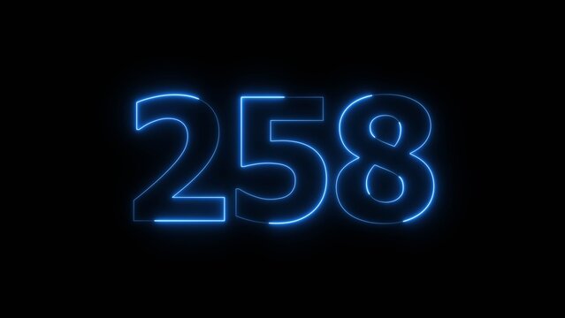 Abstract beautiful blue neon 258 number illustration background. Glowing neon color countdown number concept background.