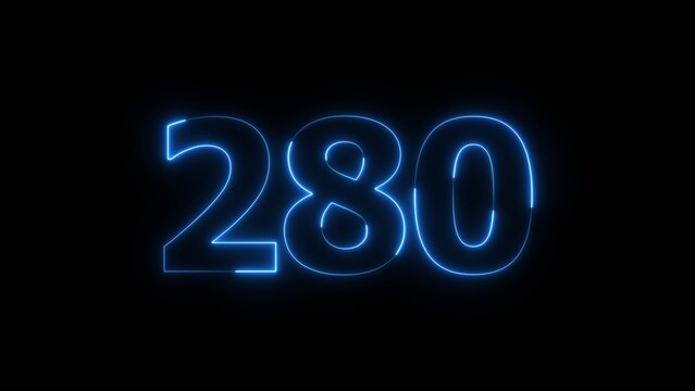 Abstract beautiful blue neon 280 number illustration background. Glowing neon color countdown number concept background.