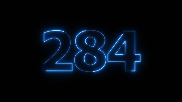Abstract beautiful blue neon 284 number illustration background. Glowing neon color countdown number concept background.