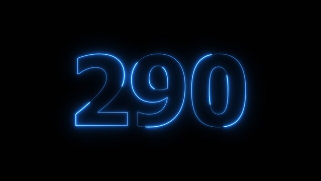 Abstract beautiful blue neon 290 number illustration background. Glowing neon color countdown number concept background.
