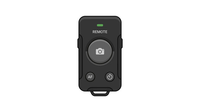 Black camera remote control, wireless shutter release, photography accessory, remote shutter button