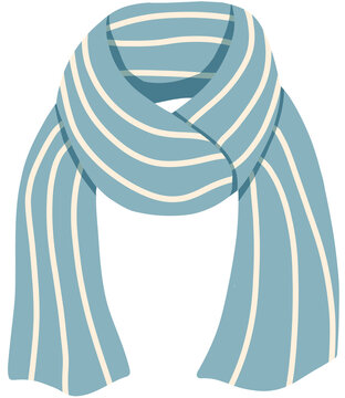 Cozy blue and white striped winter scarf doodle illustration