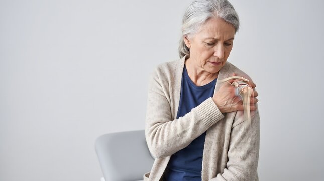 Elderly Woman with Shoulder Arthritis and Joint Pain Anatomy Illustration