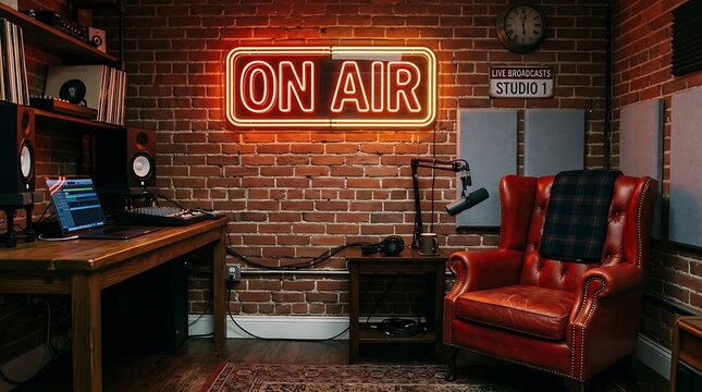 Radio studio broadcasting live on air show.