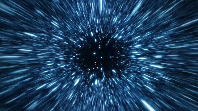 abstract hyperspace travel through glowing blue star tunnel warp speed effect