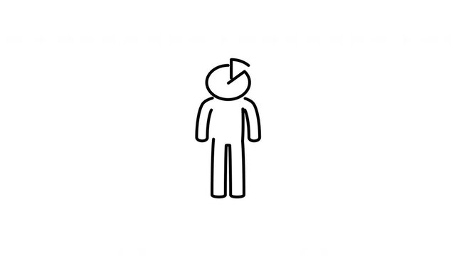 Minimalist outline animation of businessman with pie chart head data analytics icon drawing on and fading out. Features a clean pop up style in 3 color setups.