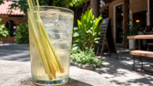 Iced Lemongrass Drink Chiang Mai Afternoon Heat Condensation Droplets Ice Sunlight Refractions Refreshment Photography Natural Light