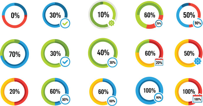 Infographic progress charts and data visualization elements