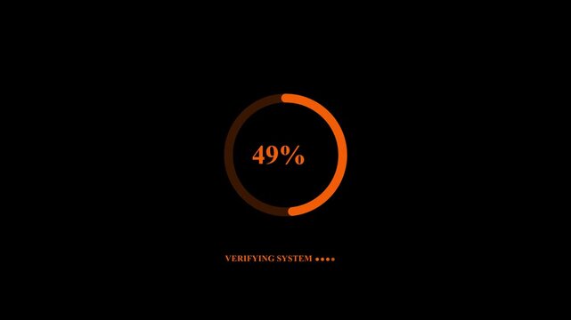 System verifying process reaching one hundred percent completion showing circular progress bar icon and automatic computer rebooting status
