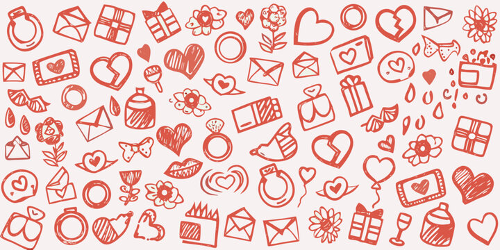 Love Themed Doodles And Icons Red Sketchy Vector Illustration