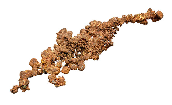 specimen of mineral from geological collection - pure crystalline native copper isolated on white background