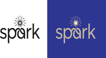 Spark typography corporate logo set, modern minimalist wordmark lettering with a shining starburst icon vector illustration. © Sadika