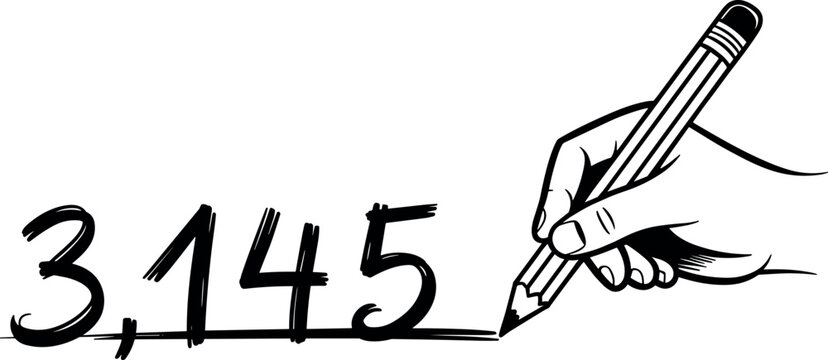 Hand drawing numbers with pencil sketch style vector illustration of a human hand writing on white background