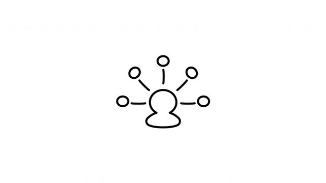 Minimalist outline animation of user profile with expanding network idea node lines icon drawing on and fading out. Features a clean pop up style in 3 color setups.