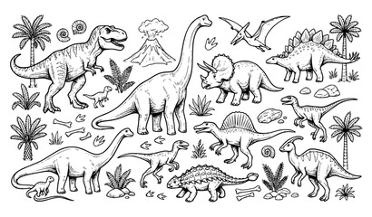 Hand Drawn Dinosaur Collection Vector Coloring Book EPS10 © MD