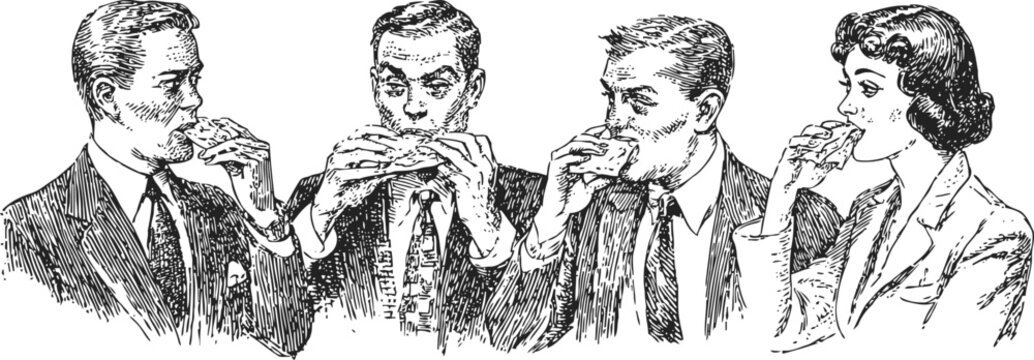 Vintage illustration of four people drinking together in classic attire