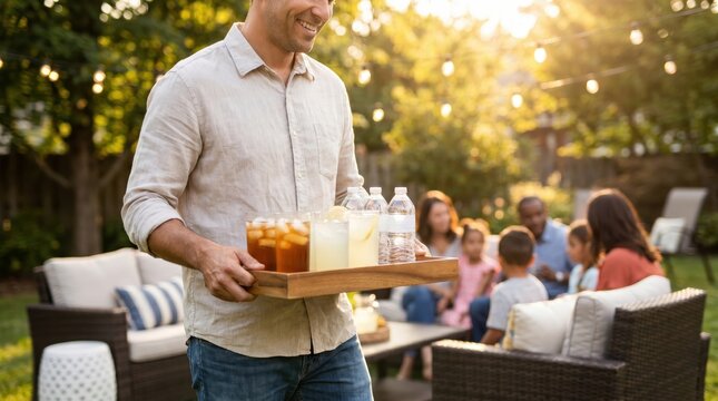 Man Carrying Drinks for Summer Bank Holiday Outdoor Gathering