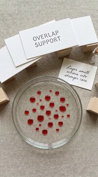 Symbolic Blood Donation Represented by Red Drops in Petri Dish with Supportive Messages