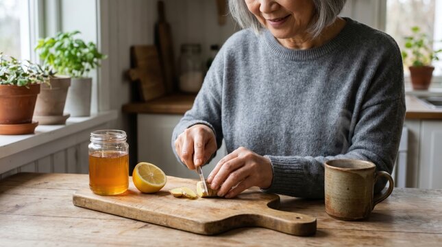 Senior Woman Prepares Ingredients for International Self Care Day