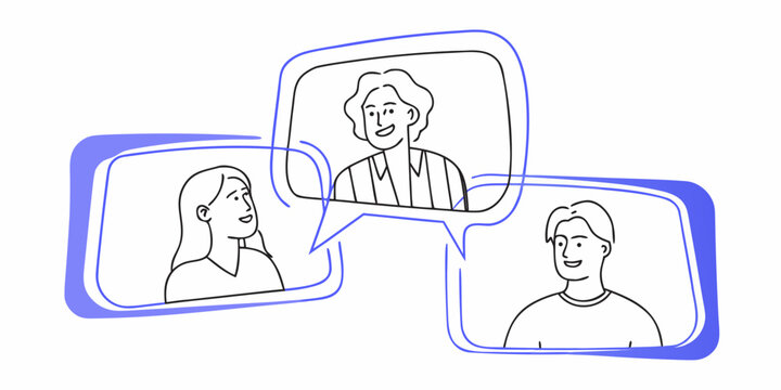 Three People In Speech Bubbles Line Illustration