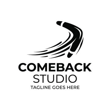 Boomerang motion with speed lines for comeback studio growth transformation return strategy resilience logo design