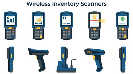 Vector illustration of various wireless inventory scanners handheld mobile computers and barcode scanning devices © Faisal