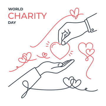 World Charity Day Line Art Illustration. Giving Heart Charity Design