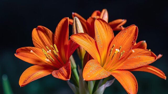 Vibrant orange flower buds blooming against a dark background