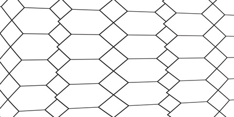 Fishing or soccer net. Repeated hexagon pattern. Black wired mesh texture isolated on white background. Metallic or fabric fence, cage or lattice structure. Vector graphic Illustration. © absah