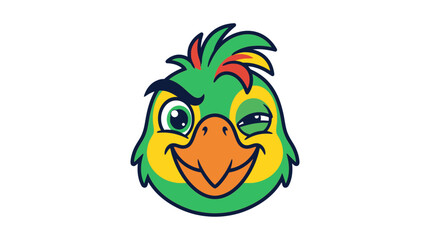 Cartoon parrot mascot head with winking expression, colorful tropical bird character vector, friendly green macaw avatar for gaming and branding © sidra