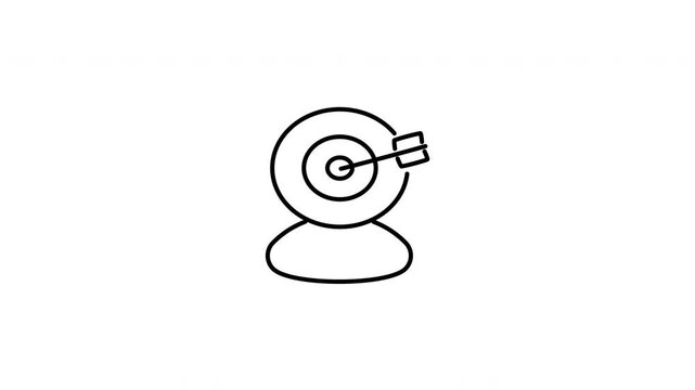Minimalist outline animation of user avatar profile bullseye target arrow icon drawing on and fading out. Features a clean pop up style in 3 color setups.