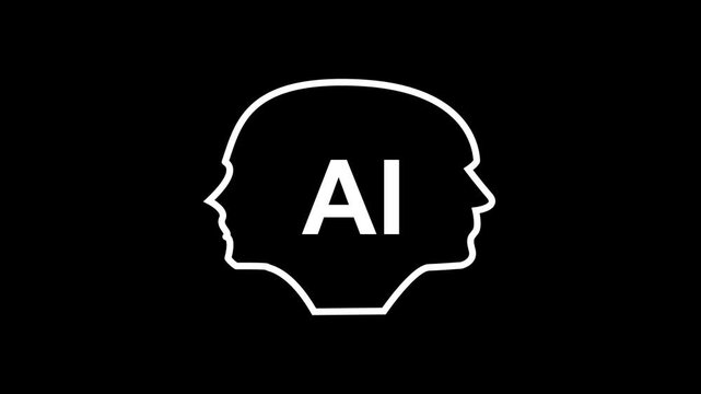Artificial Intelligence AI concept animation with human head outline profile vector line on background.