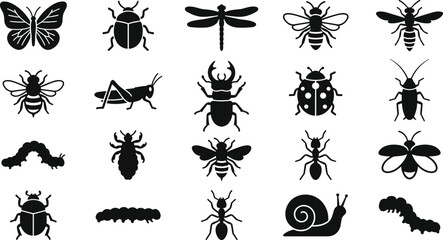 Insect Silhouette Icon Set with Butterfly, Bee, Beetle, and Ant Symbols for Education, Biology, and Nature Designs © MdMOSTOFA