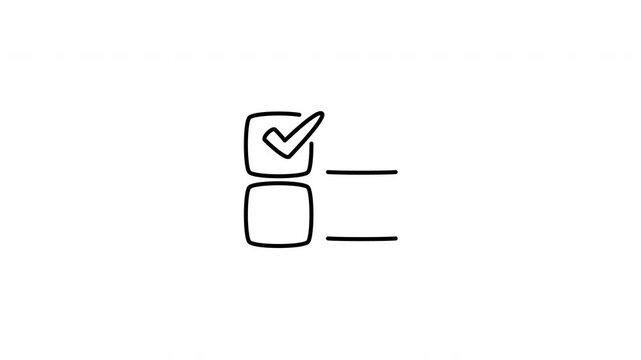 Minimalist outline animation of task selection checklist boxes with checkmark icon drawing on and fading out. Features a clean pop up style in 3 color setups.