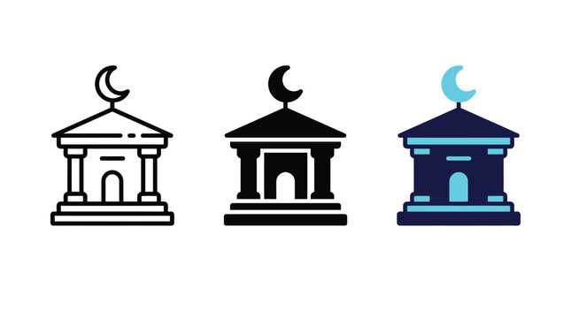 Islamic Bank Icon Set with Crescent Moon and Pillars Design