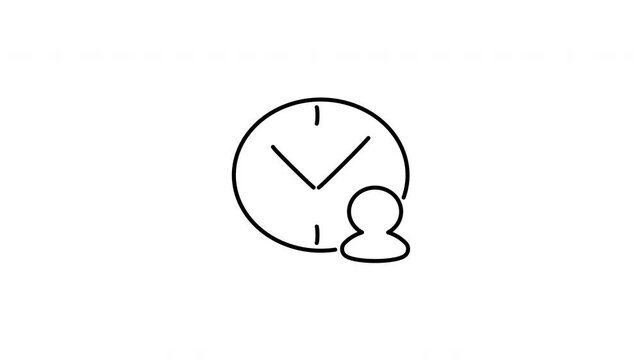 Minimalist outline animation of clock dial with user avatar profile schedule icon drawing on and fading out. Features a clean pop up style in 3 color setups.