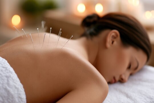 Woman receiving acupuncture treatment on back