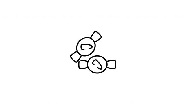 Minimalist outline animation of sweet wrapped candy sweets sugar dessert icon drawing on and fading out. Features a clean pop up style in 3 color setups.