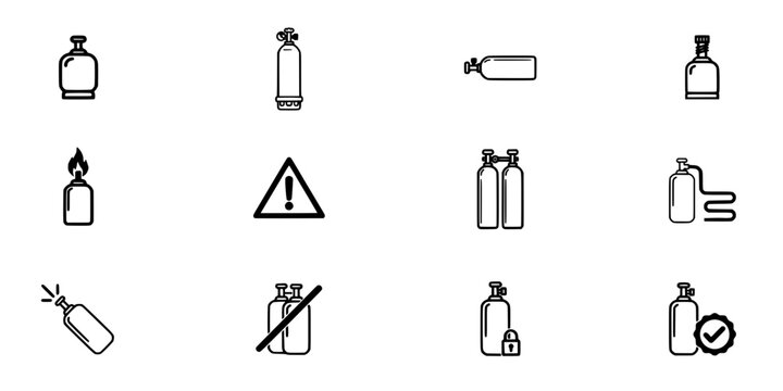Gas Cylinders with Various Icons and Symbols in a Vector Illustration Featuring Cylinder, Safety, Warning with Flammable