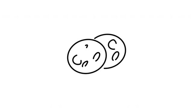 Minimalist outline animation of sweet baked chocolate chip cookie biscuit icon drawing on and fading out. Features a clean pop up style in 3 color setups.