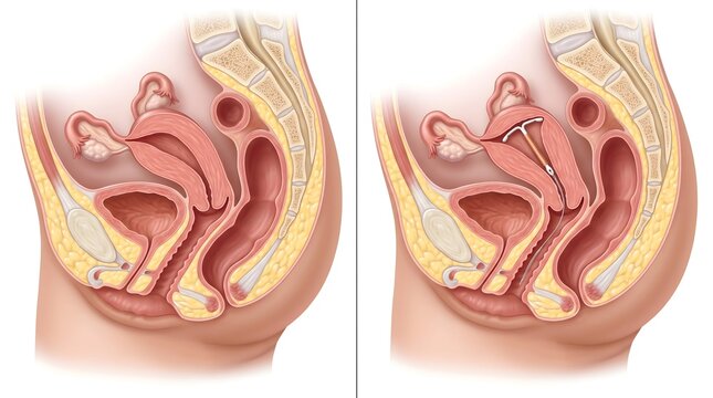 Healthy Uterus Compared with Intrauterine Device IUD Insertion Sagittal Anatomy