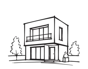 Sketch of village buildings. Doodles cottages, logo © pylypchuk25