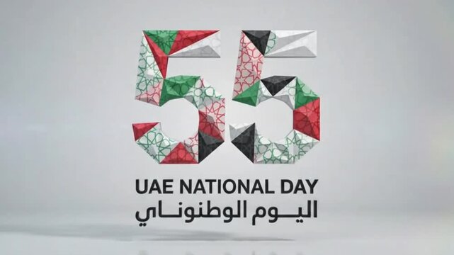 3d rendered number 55 with geometric islamic pattern and uae flag colors
