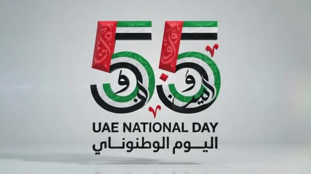 3d rendered number 55 featuring arabic calligraphy and uae flag design