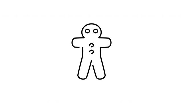 Minimalist outline animation of christmas gingerbread cookie man sweet biscuit icon drawing on and fading out. Features a clean pop up style in 3 color setups.