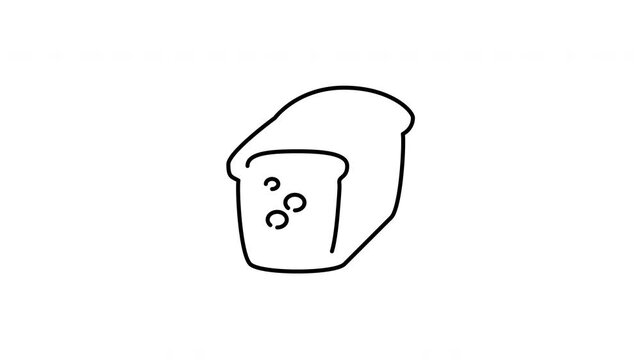 Minimalist outline animation of baked bakery loaf of wheat slice bread icon drawing on and fading out. Features a clean pop up style in 3 color setups.