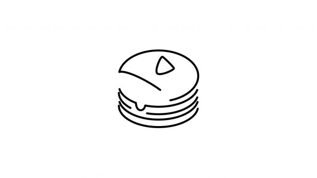 Minimalist outline animation of sweet breakfast pancakes stack with honey icon drawing on and fading out. Features a clean pop up style in 3 color setups.