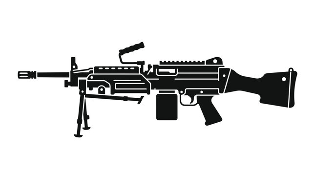 Silhouette of a Machine Gun on a White Background