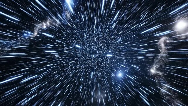 hyperspace travel warp speed and star light streaks create a dynamic space tunnel effect during an interstellar journey