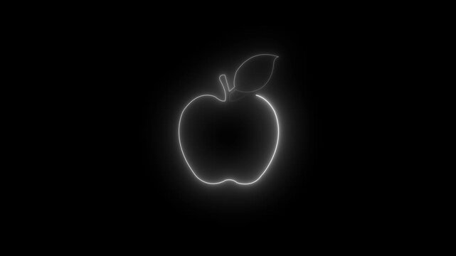 Glowing neon line Apple icon isolated on black background.4K Video motion Glowing neon line Apple graphic animation